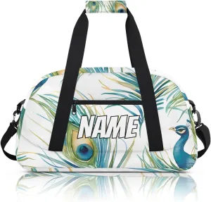 Personalized Custom Gym Bag for Women Men Carry on Vintage Peacock Travel Duffel Tote Peacock Feathers Overnight Workout Weekender Bag