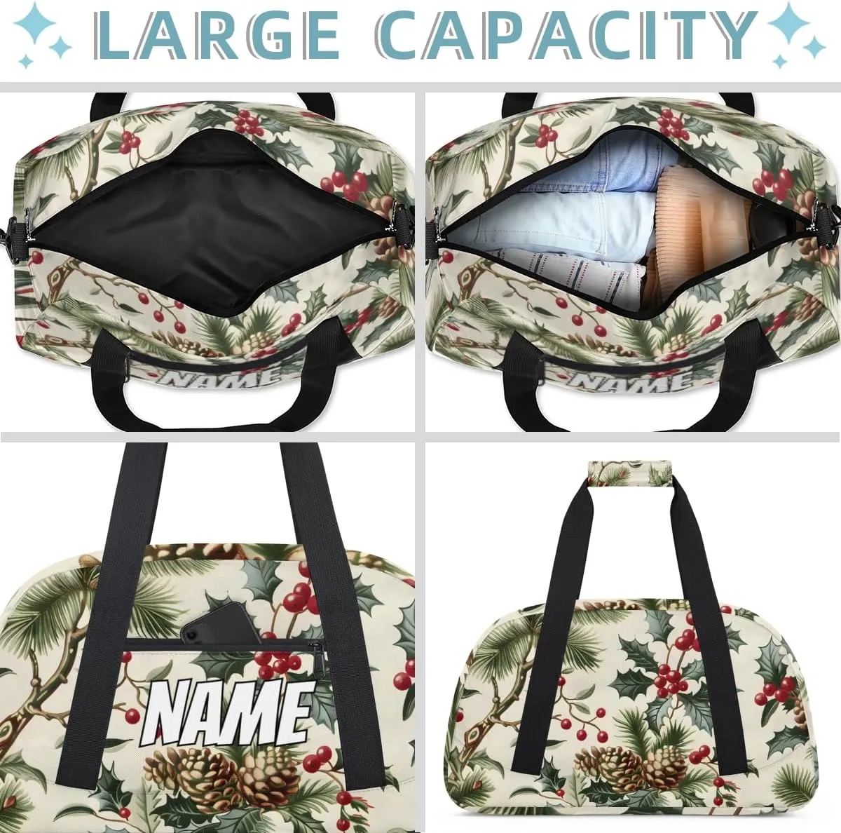 Personalized Custom Gym Bag for Women Men Carry on Vintage Pines Travel Duffel Tote Christmas Leave Overnight Workout Weekender Bag