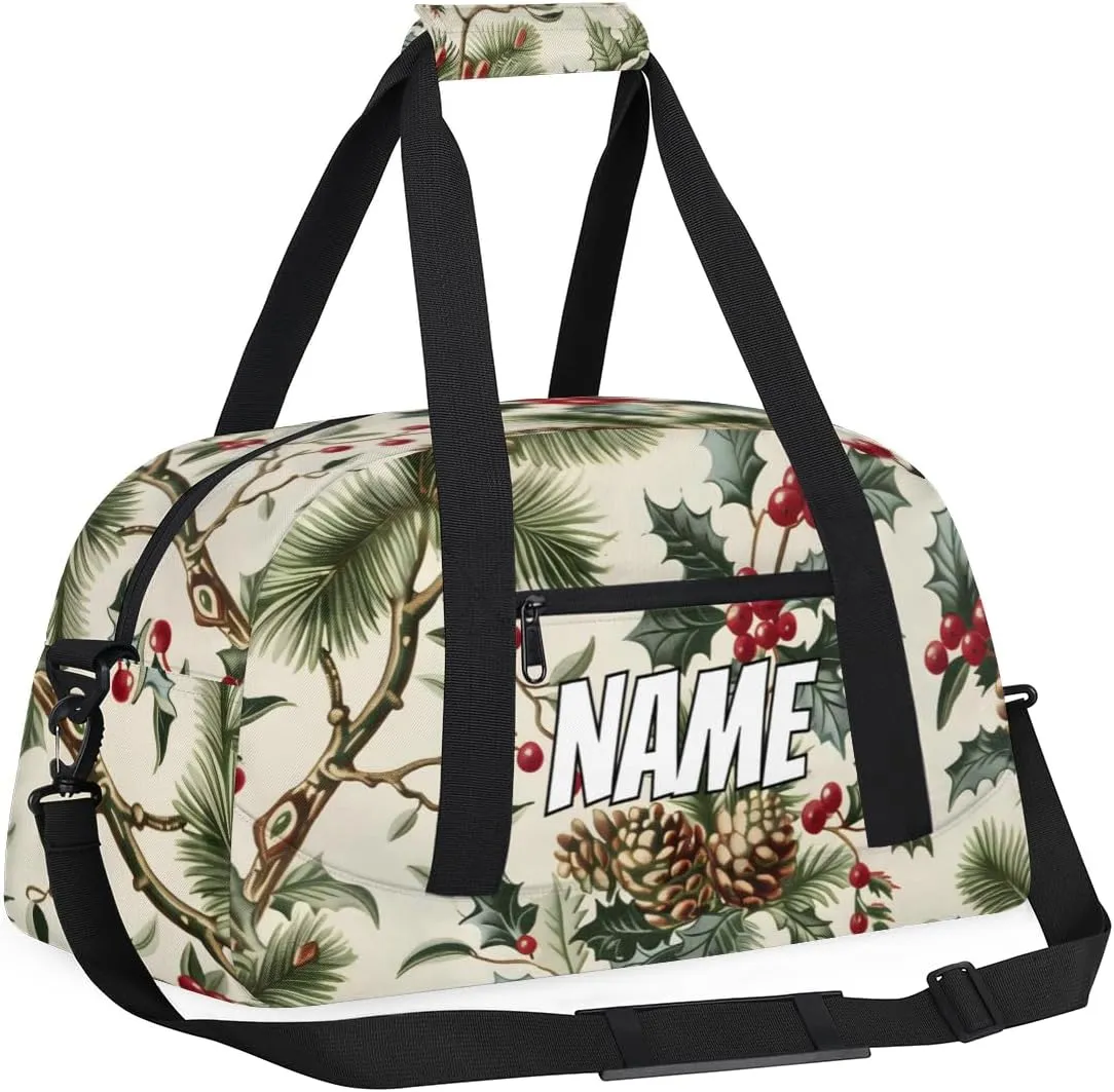 Personalized Custom Gym Bag for Women Men Carry on Vintage Pines Travel Duffel Tote Christmas Leave Overnight Workout Weekender Bag