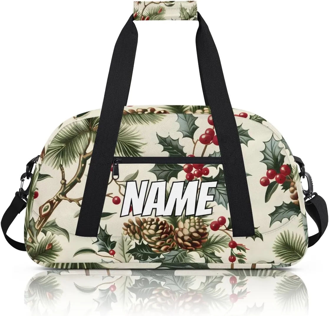 Personalized Custom Gym Bag for Women Men Carry on Vintage Pines Travel Duffel Tote Christmas Leave Overnight Workout Weekender Bag