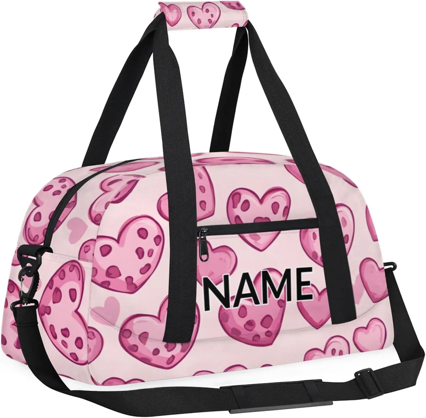 Personalized Custom Heart Gym Bag for Women Men Carry on Travel Duffel Tote Pink Love Hearts Overnight Workout Weekender Bag