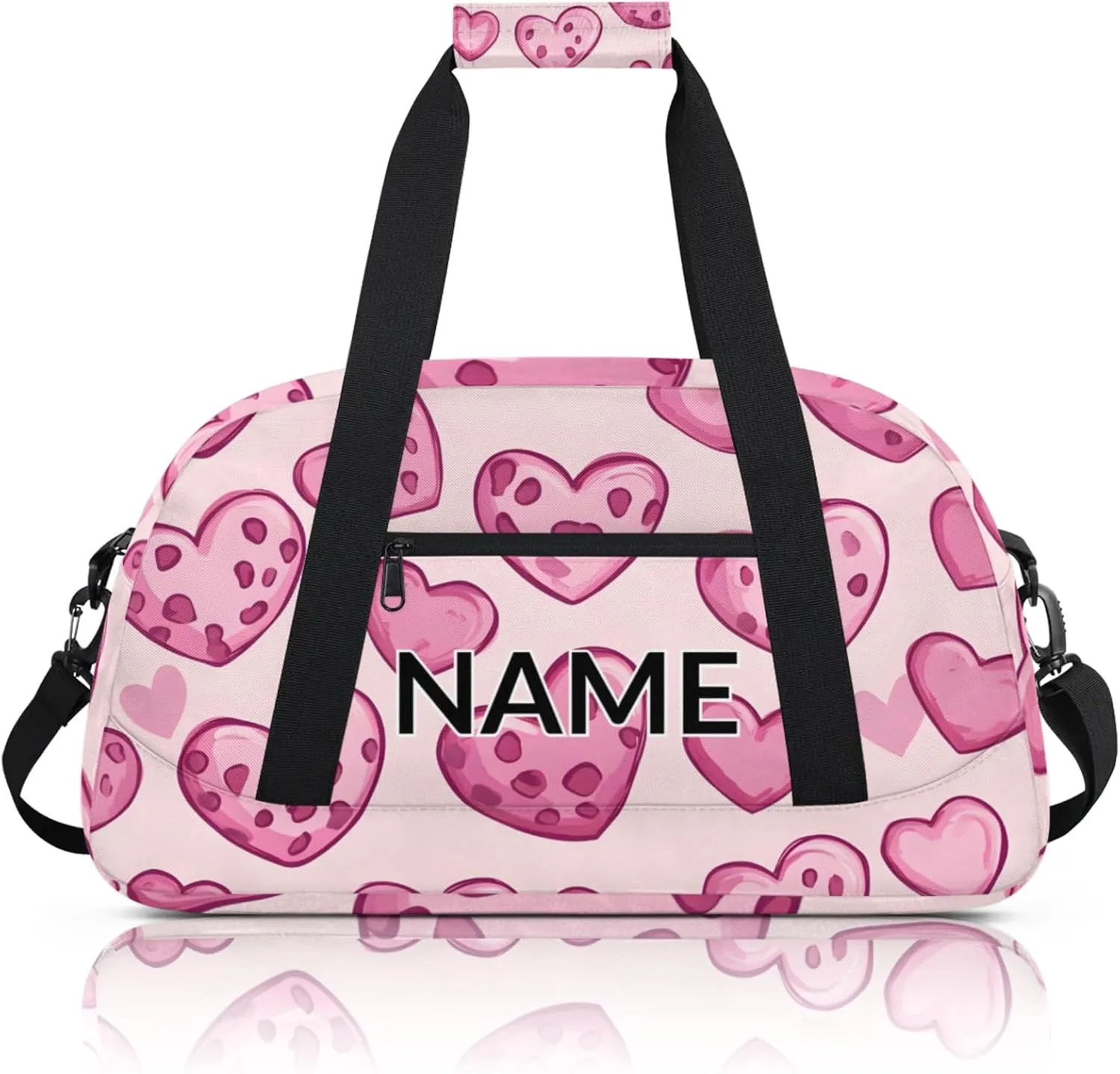 Personalized Custom Heart Gym Bag for Women Men Carry on Travel Duffel Tote Pink Love Hearts Overnight Workout Weekender Bag