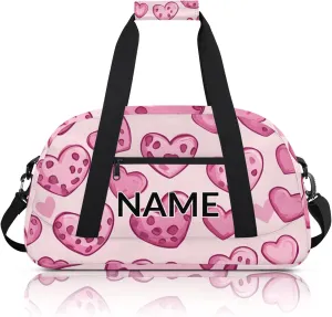 Personalized Custom Heart Gym Bag for Women Men Carry on Travel Duffel Tote Pink Love Hearts Overnight Workout Weekender Bag