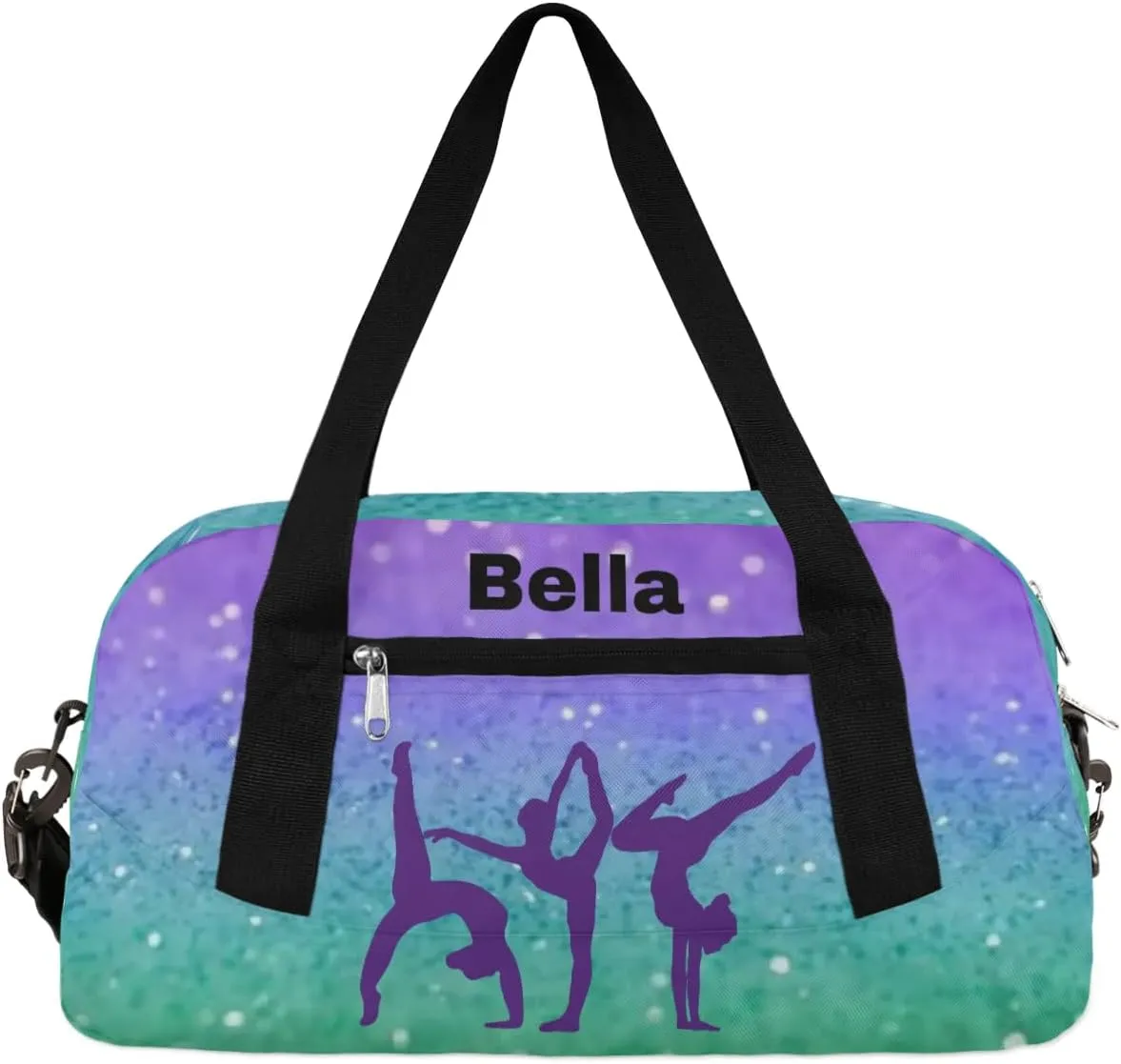 Personalized Custom Kids Duffel Bags, Personalized Customized Sports Gym Bag Travel Duffle Bag Girls Dance Bag Overnight Weekender Sleepover Carry On Tote Bag for Girls, Blue Green Glitter 24