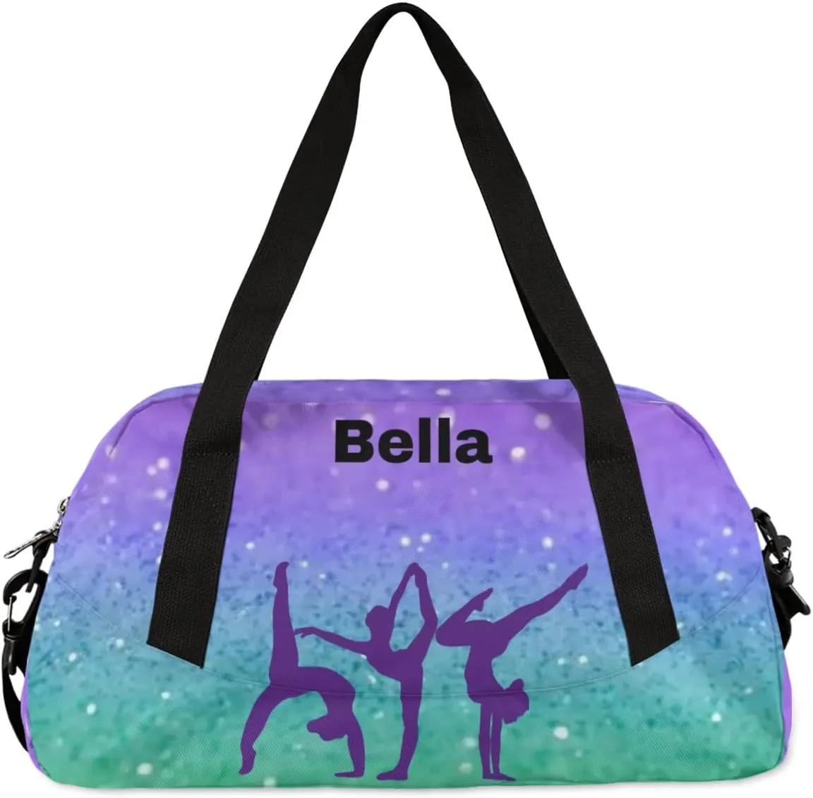 Personalized Custom Kids Duffel Bags, Personalized Customized Sports Gym Bag Travel Duffle Bag Girls Dance Bag Overnight Weekender Sleepover Carry On Tote Bag for Girls, Blue Green Glitter 24