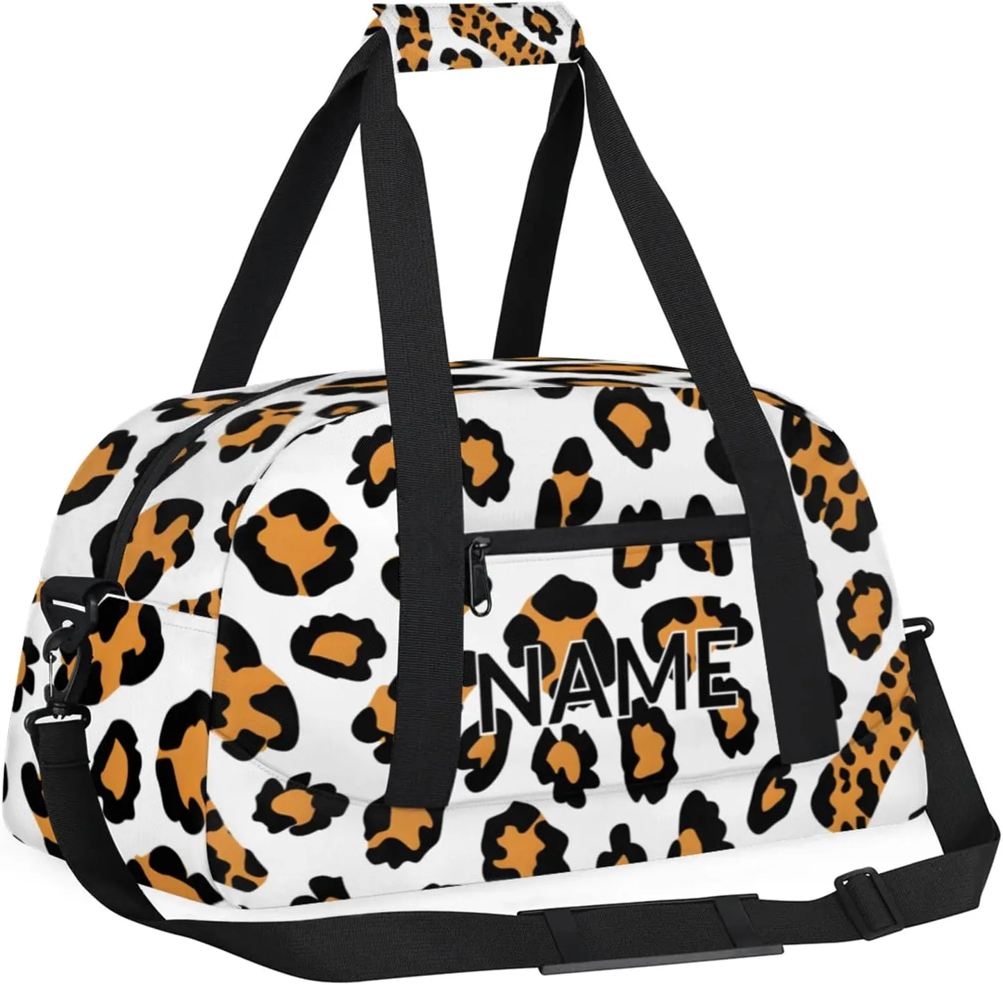 Personalized Custom Leopard Print Gym Bag for Women Men Carry on Travel Duffel Tote Brown Animals Overnight Workout Weekender Bag