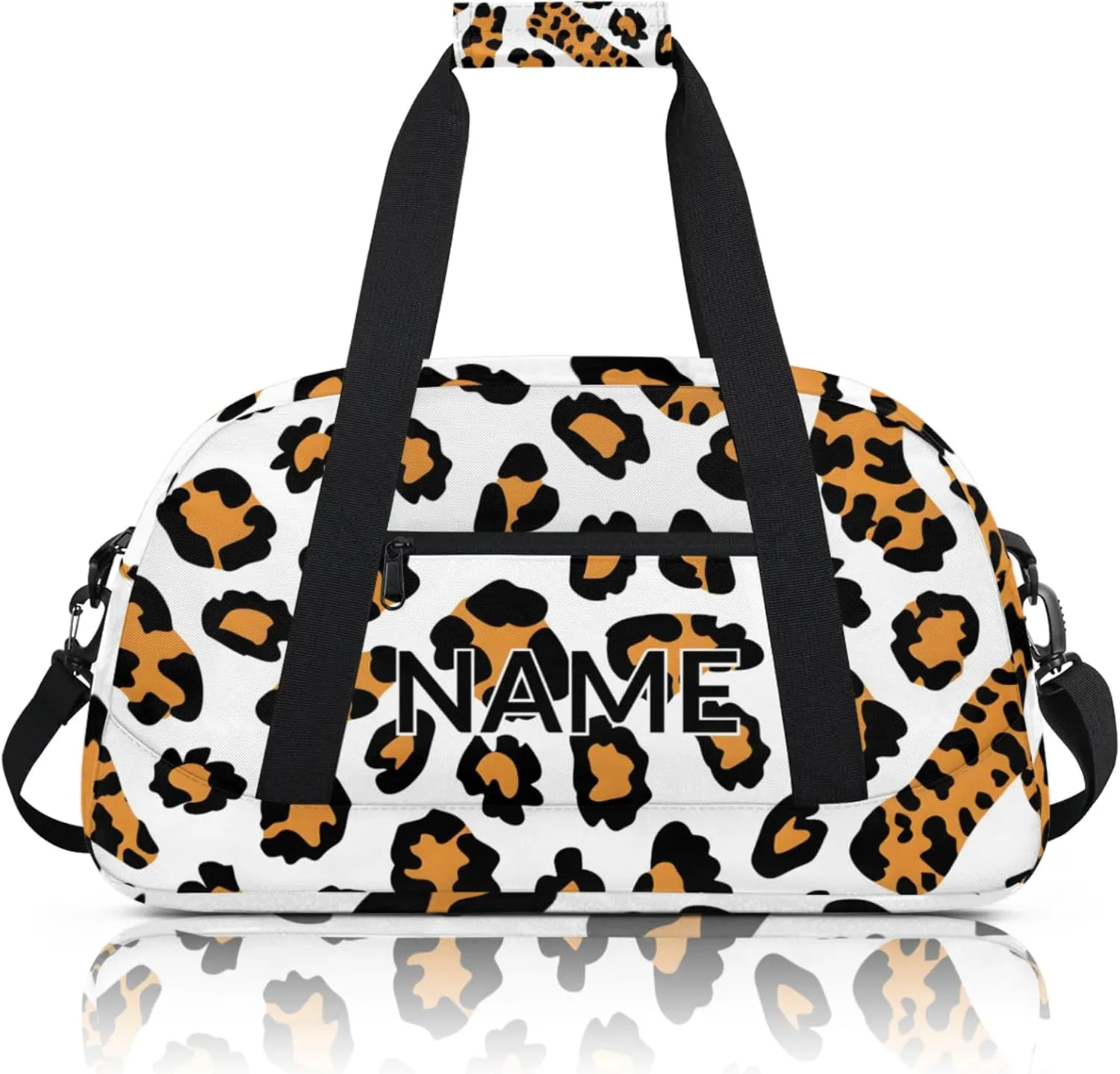 Personalized Custom Leopard Print Gym Bag for Women Men Carry on Travel Duffel Tote Brown Animals Overnight Workout Weekender Bag