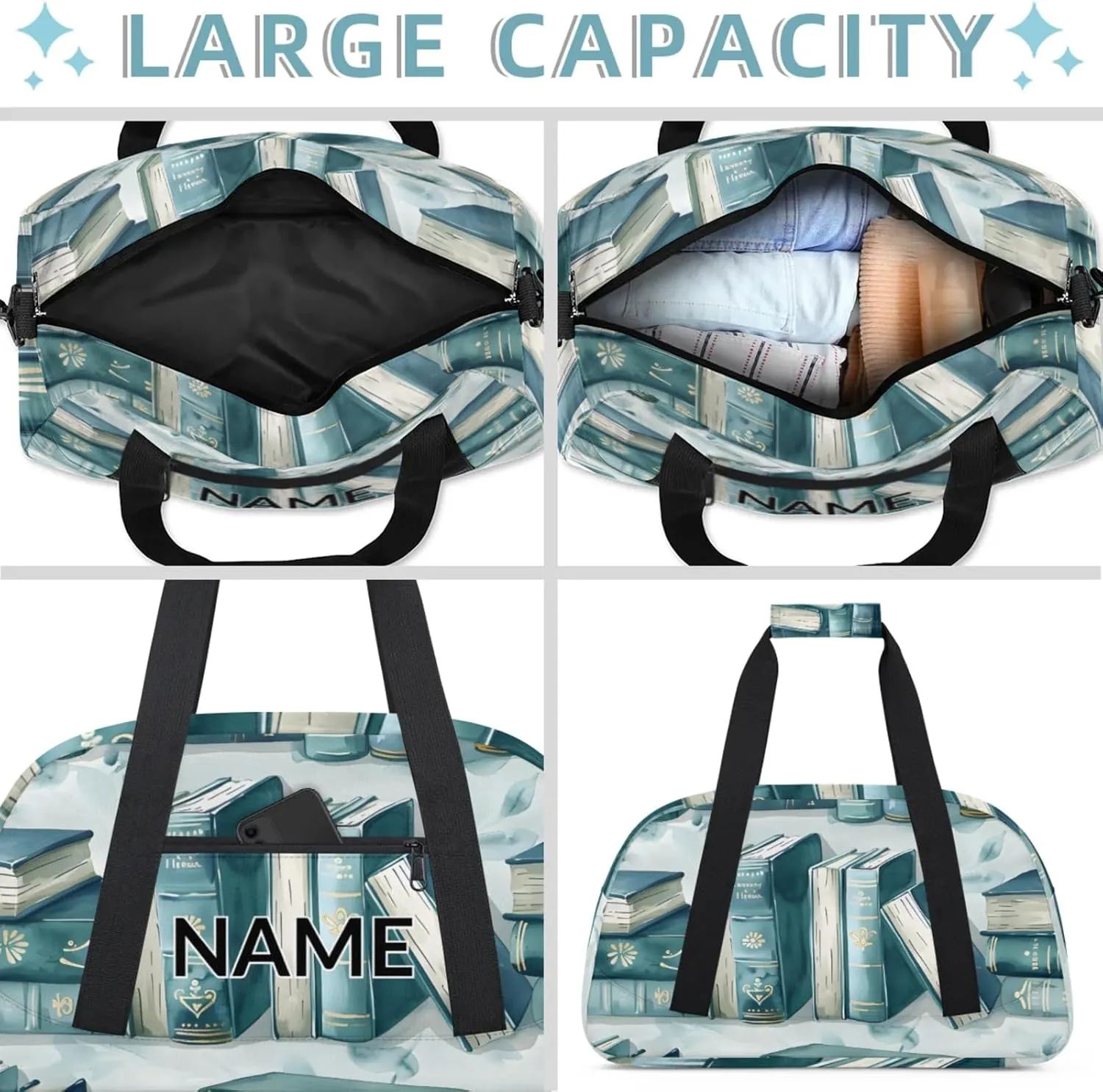 Personalized Custom Library Bookshelf Gym Bag for Women Men Carry on Travel Duffel Tote Retro Old Overnight Workout Weekender Bag