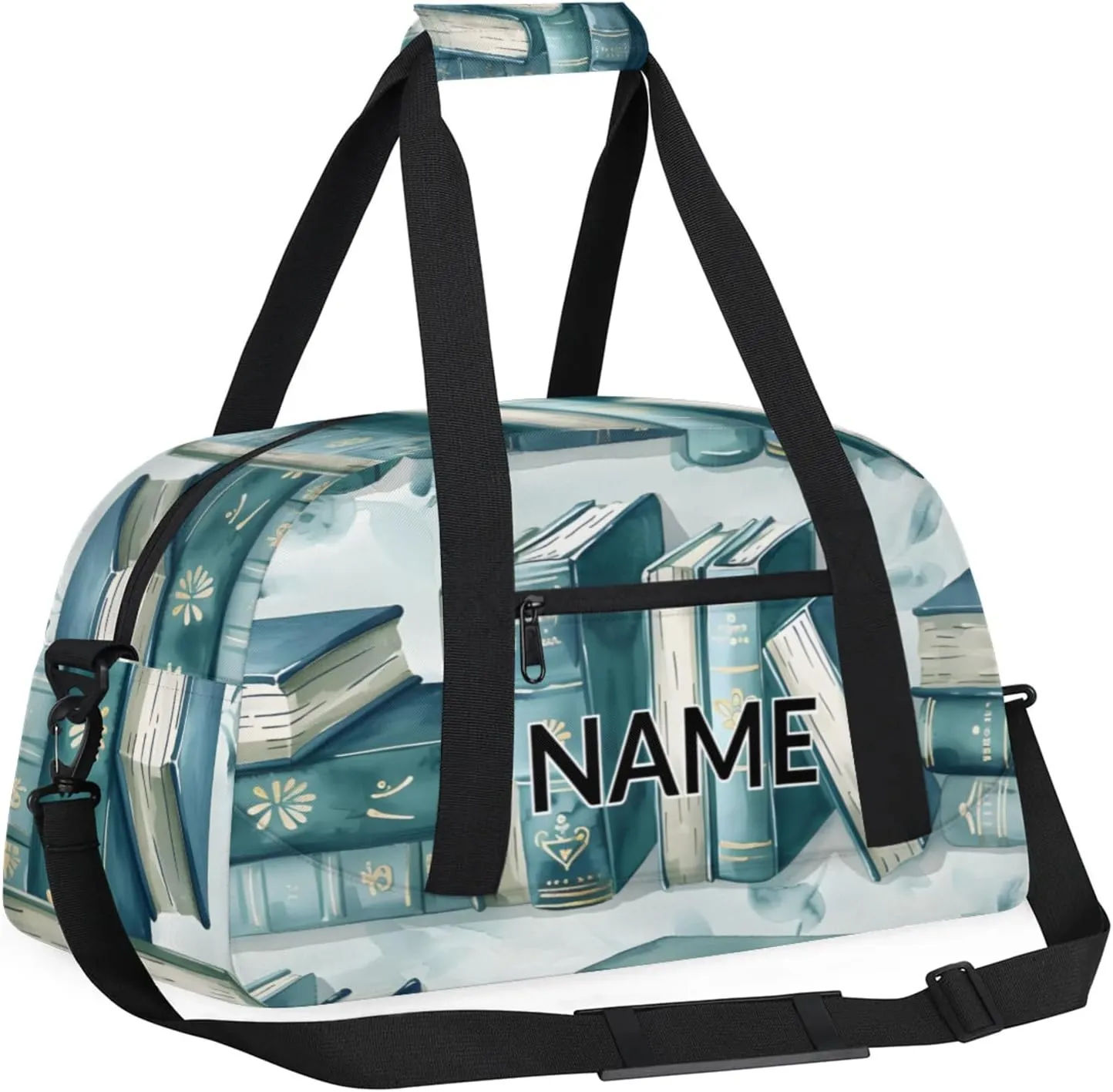 Personalized Custom Library Bookshelf Gym Bag for Women Men Carry on Travel Duffel Tote Retro Old Overnight Workout Weekender Bag