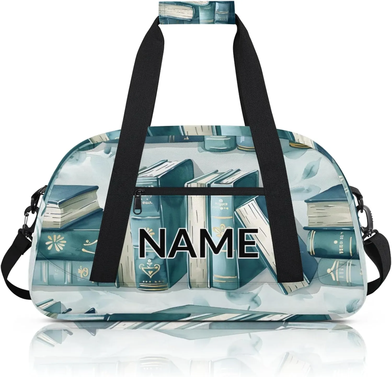 Personalized Custom Library Bookshelf Gym Bag for Women Men Carry on Travel Duffel Tote Retro Old Overnight Workout Weekender Bag