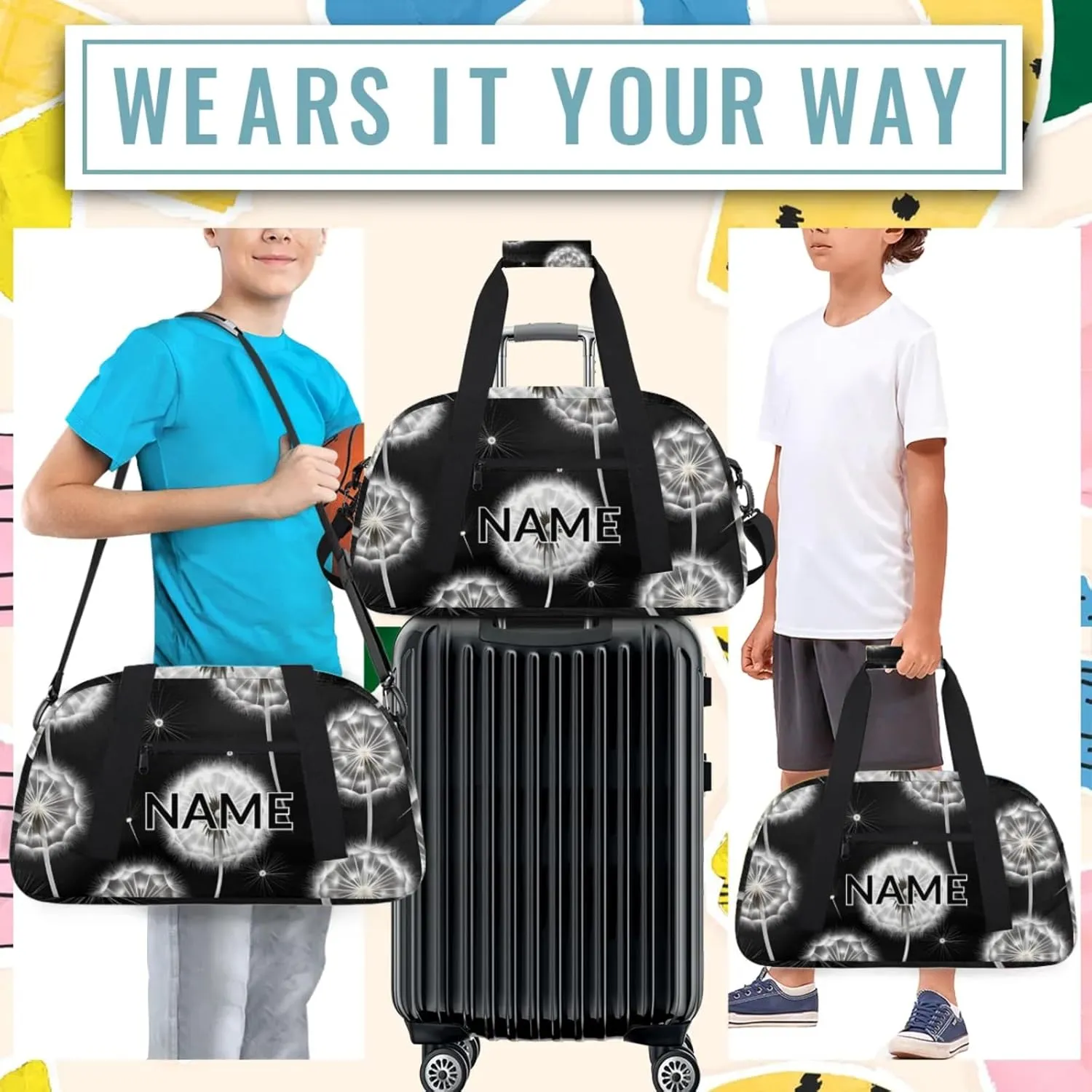 Personalized Custom Vintage Dandelion Gym Bag for Women Men Carry on Travel Duffel Tote Rustic Farm Plant Overnight Workout Weekender Bag