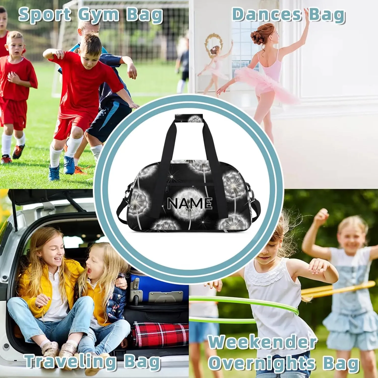 Personalized Custom Vintage Dandelion Gym Bag for Women Men Carry on Travel Duffel Tote Rustic Farm Plant Overnight Workout Weekender Bag