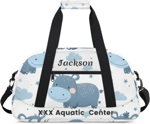 Personalized Cute Cow Gym Duffel Bags for Kids Girls Boys with Custom Name Sport Dance Bags for Overnight Weekender,Light Blue