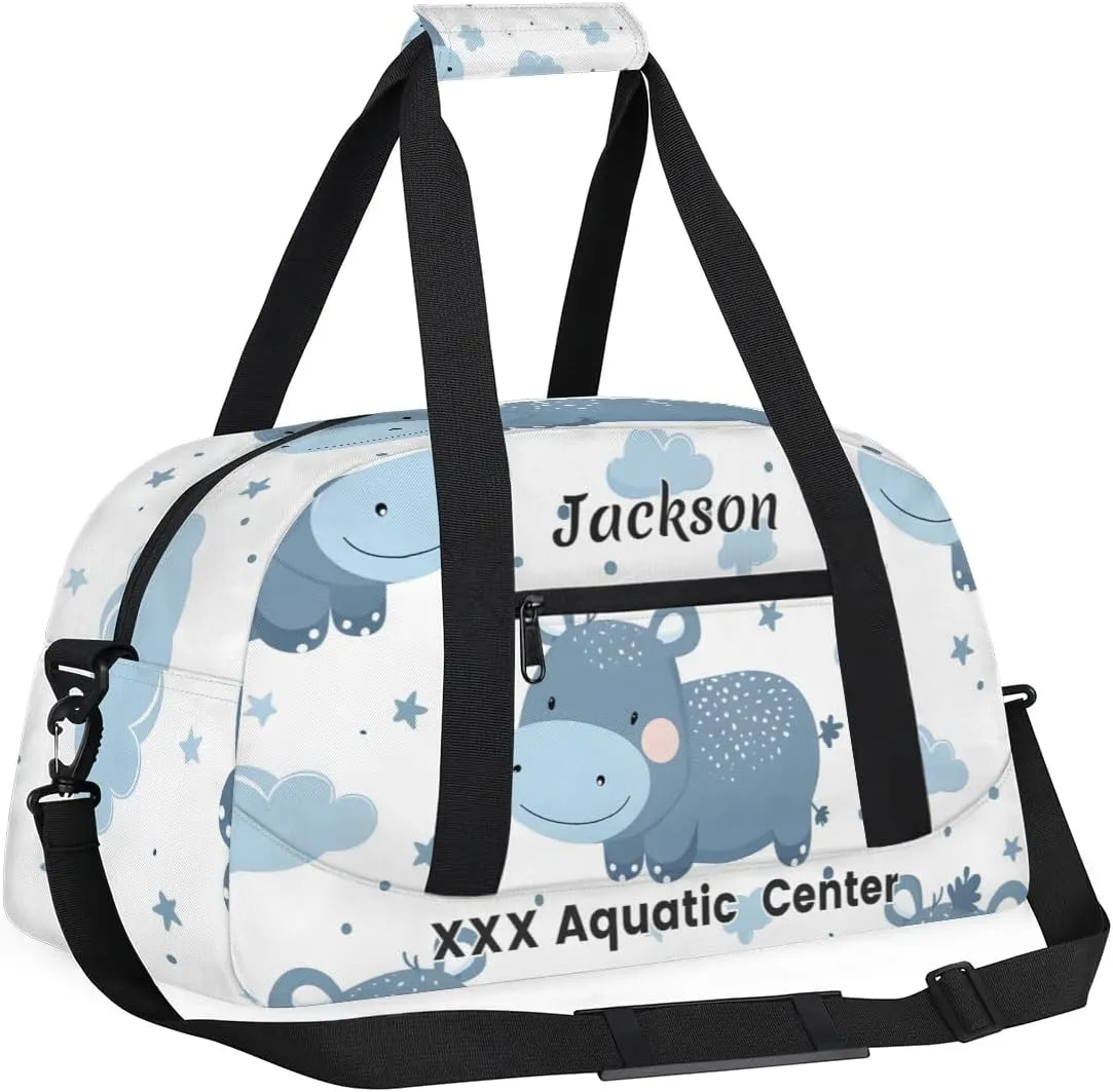 Personalized Cute Cow Gym Duffel Bags for Kids Girls Boys with Custom Name Sport Dance Bags for Overnight Weekender,Light Blue