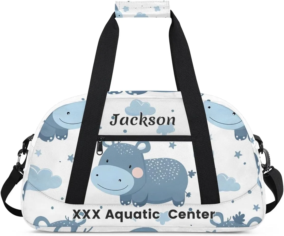 Personalized Cute Cow Gym Duffel Bags for Kids Girls Boys with Custom Name Sport Dance Bags for Overnight Weekender,Light Blue