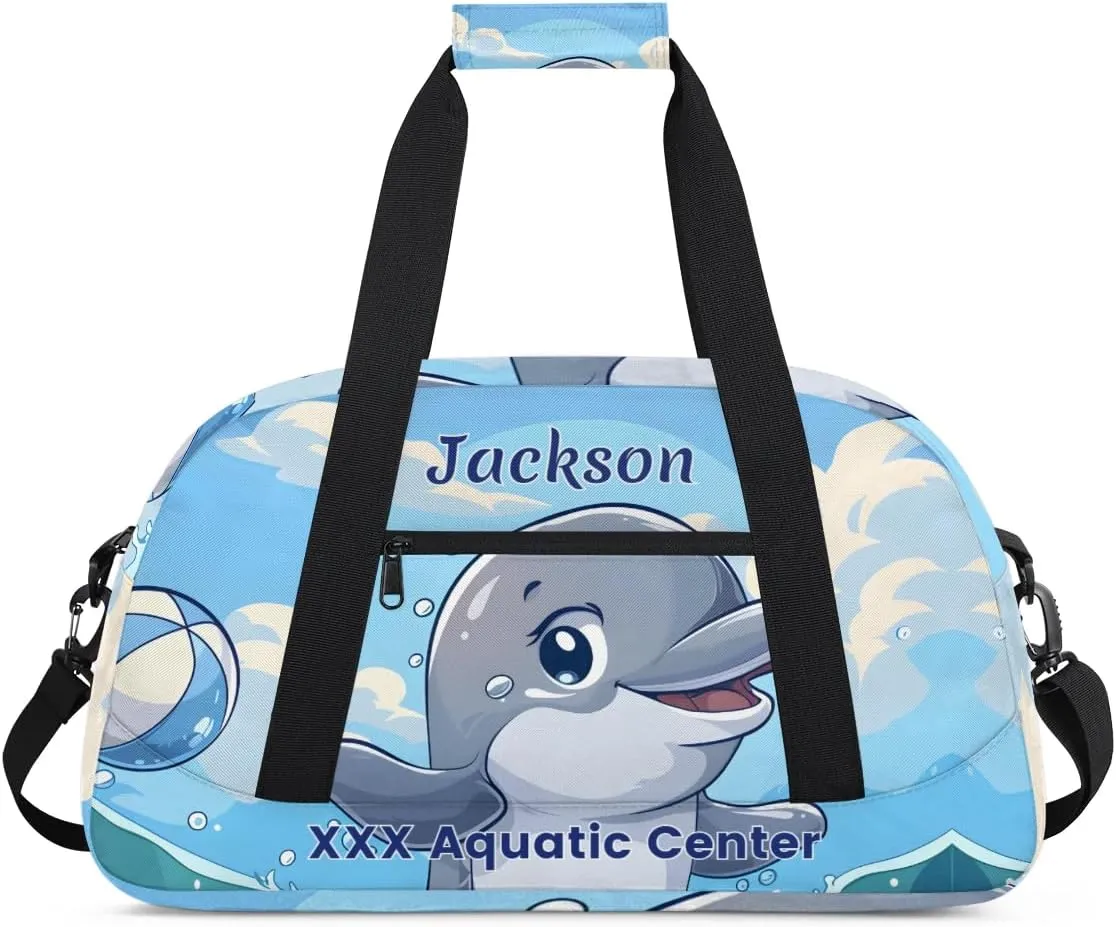 Personalized Cute Whale Gym Duffel Bags for Kids Boys with Custom Name Sport Training Travel Bags for Overnight Weekender