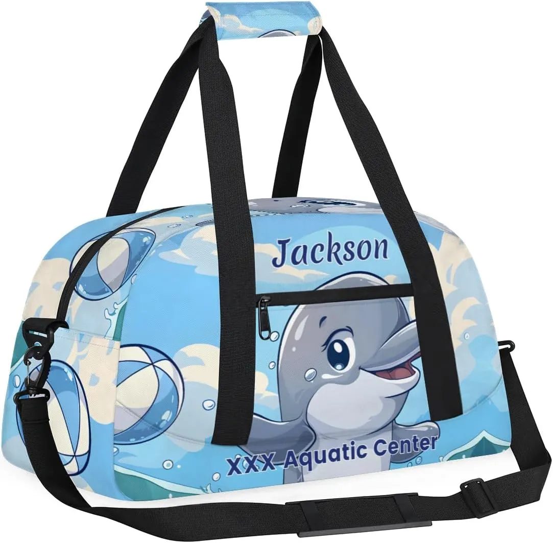 Personalized Cute Whale Gym Duffel Bags for Kids Boys with Custom Name Sport Training Travel Bags for Overnight Weekender