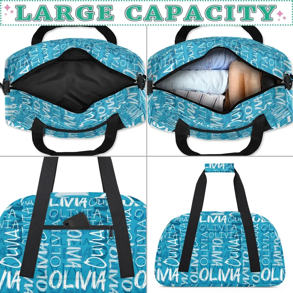 Personalized Dance Bag Cheerleading Bag for Girl Gifts, Overnight Duffel Bags Cheerleader for Kids Personalized Sport Gym Bag, Gymnastics Duffel Bag - Colorful Names