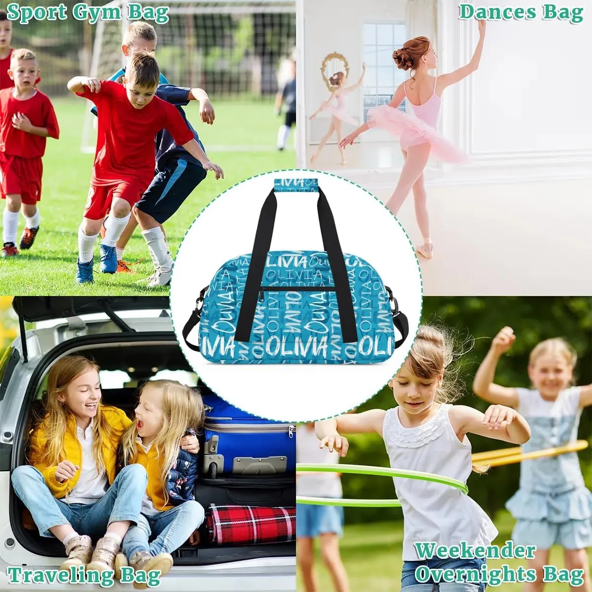 Personalized Dance Bag Cheerleading Bag for Girl Gifts, Overnight Duffel Bags Cheerleader for Kids Personalized Sport Gym Bag, Gymnastics Duffel Bag - Colorful Names