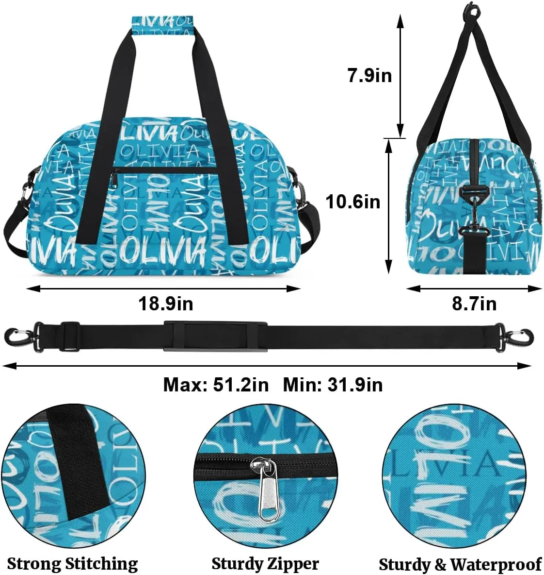 Personalized Dance Bag Cheerleading Bag for Girl Gifts, Overnight Duffel Bags Cheerleader for Kids Personalized Sport Gym Bag, Gymnastics Duffel Bag - Colorful Names