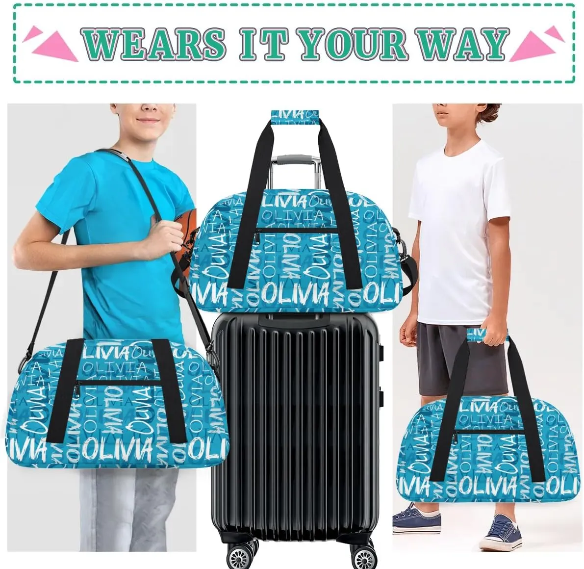 Personalized Dance Bag Cheerleading Bag for Girl Gifts, Overnight Duffel Bags Cheerleader for Kids Personalized Sport Gym Bag, Gymnastics Duffel Bag - Colorful Names