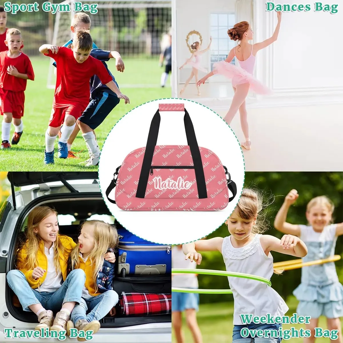 Personalized Dance Bag Duffel Bag for Girl & Boy, Custom Sport Gym Bag Ballet Bag Weekender Bags Travel Bag Name Light Red