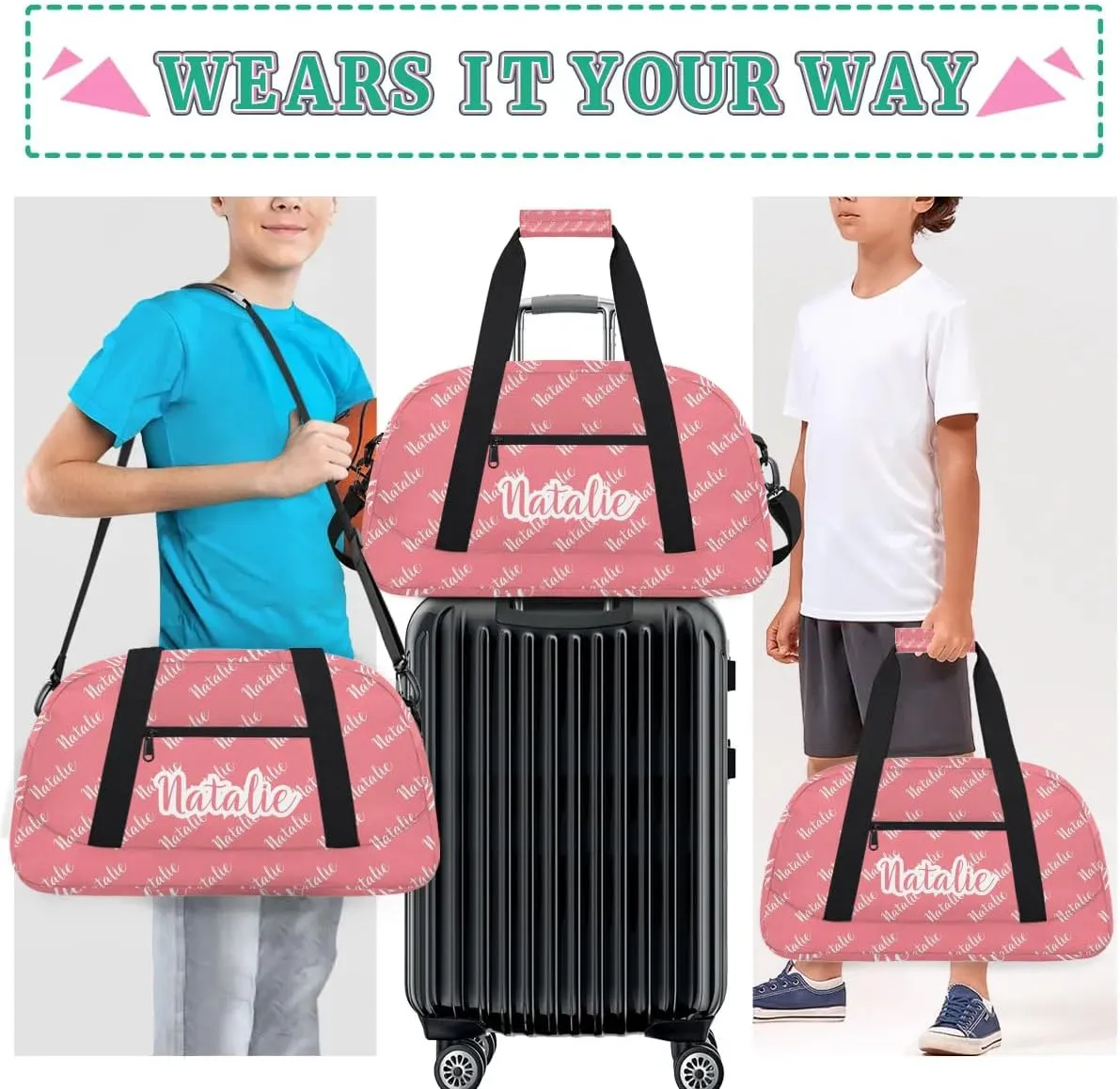 Personalized Dance Bag Duffel Bag for Girl & Boy, Custom Sport Gym Bag Ballet Bag Weekender Bags Travel Bag Name Light Red