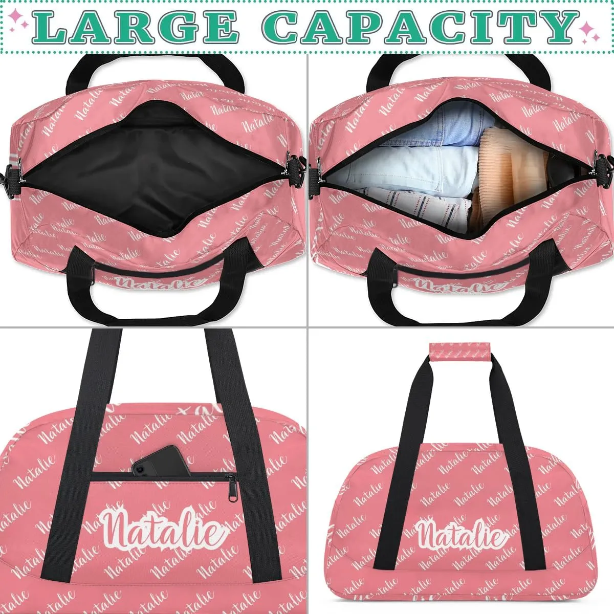 Personalized Dance Bag Duffel Bag for Girl & Boy, Custom Sport Gym Bag Ballet Bag Weekender Bags Travel Bag Name Light Red