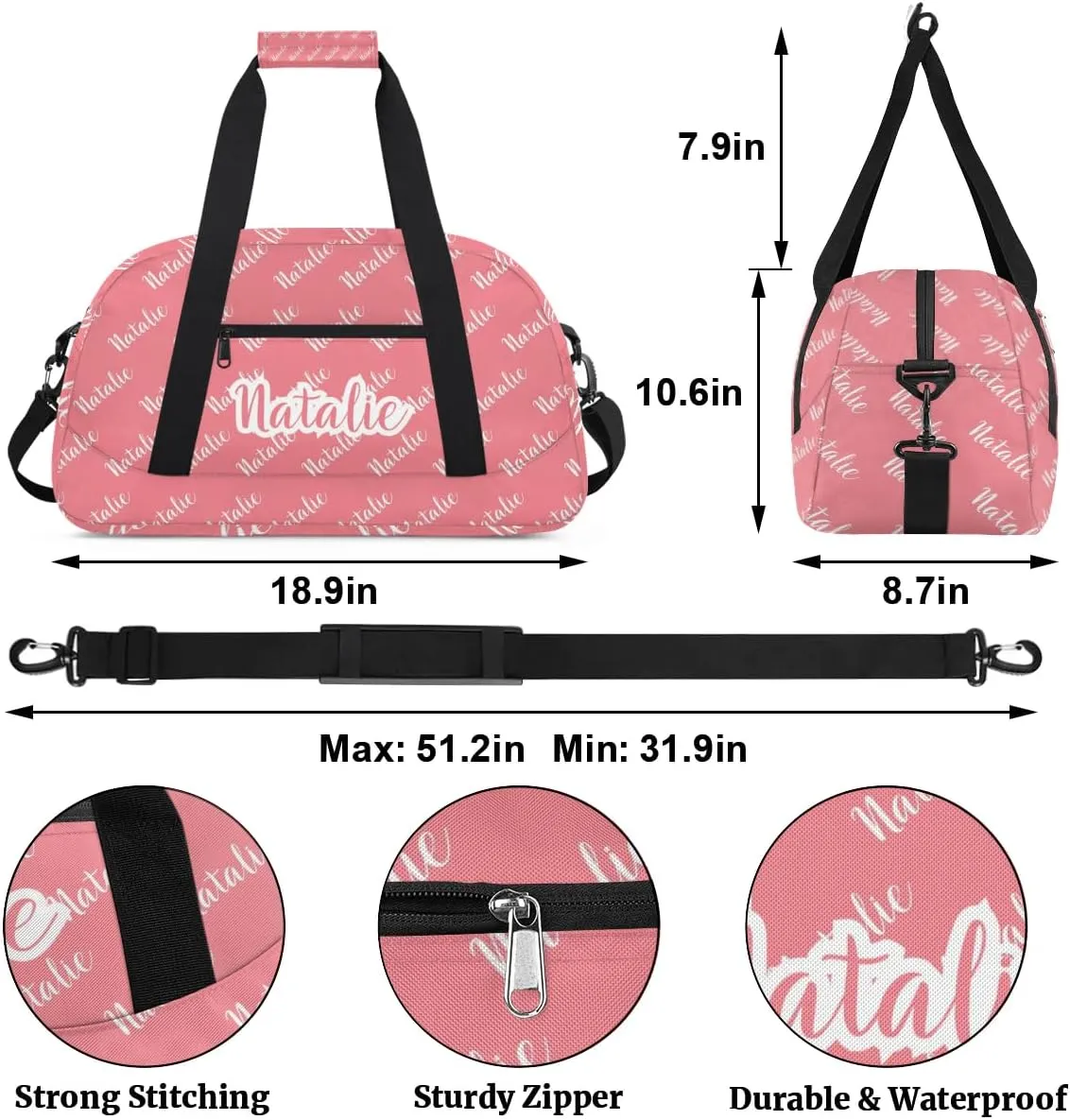 Personalized Dance Bag Duffel Bag for Girl & Boy, Custom Sport Gym Bag Ballet Bag Weekender Bags Travel Bag Name Light Red
