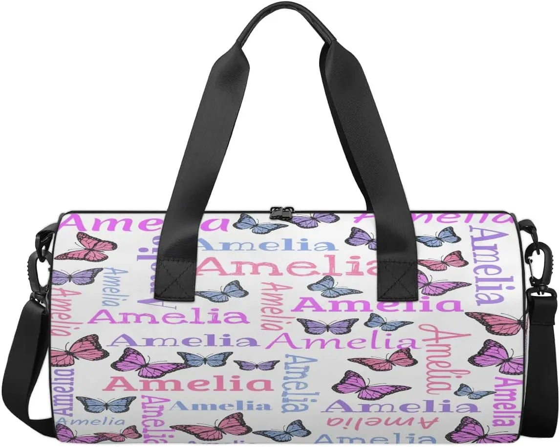 Personalized Dance Bag Duffle Bag for Girl, Custom Gym Bag Gymnastics Sport Travel Bag Weekender Bags with Adjustable Butter Glitter White