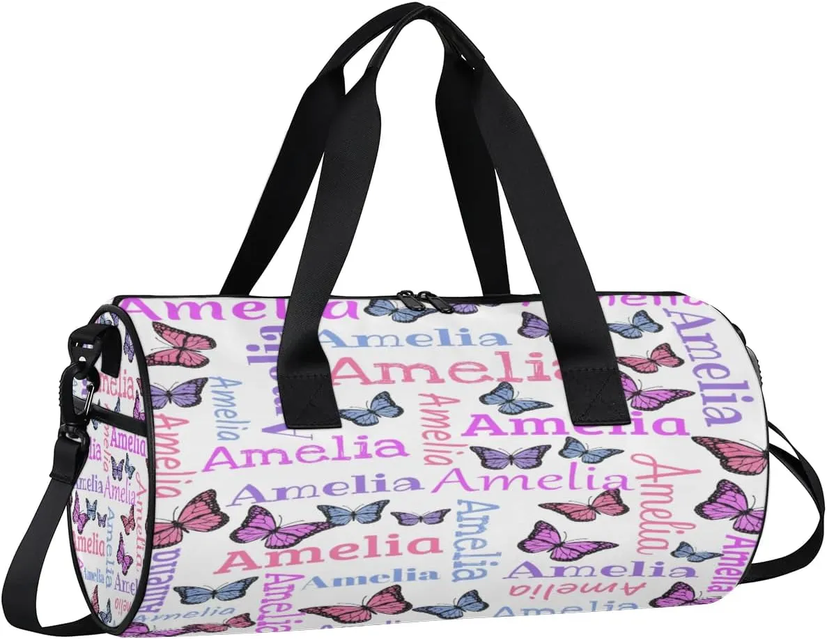 Personalized Dance Bag Duffle Bag for Girl, Custom Gym Bag Gymnastics Sport Travel Bag Weekender Bags with Adjustable Butter Glitter White