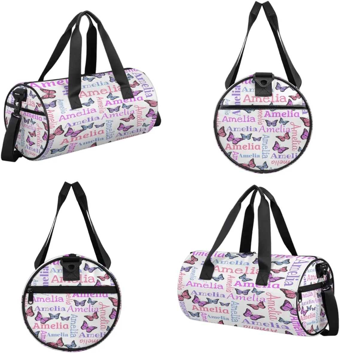 Personalized Dance Bag Duffle Bag for Girl, Custom Gym Bag Gymnastics Sport Travel Bag Weekender Bags with Adjustable Butter Glitter White