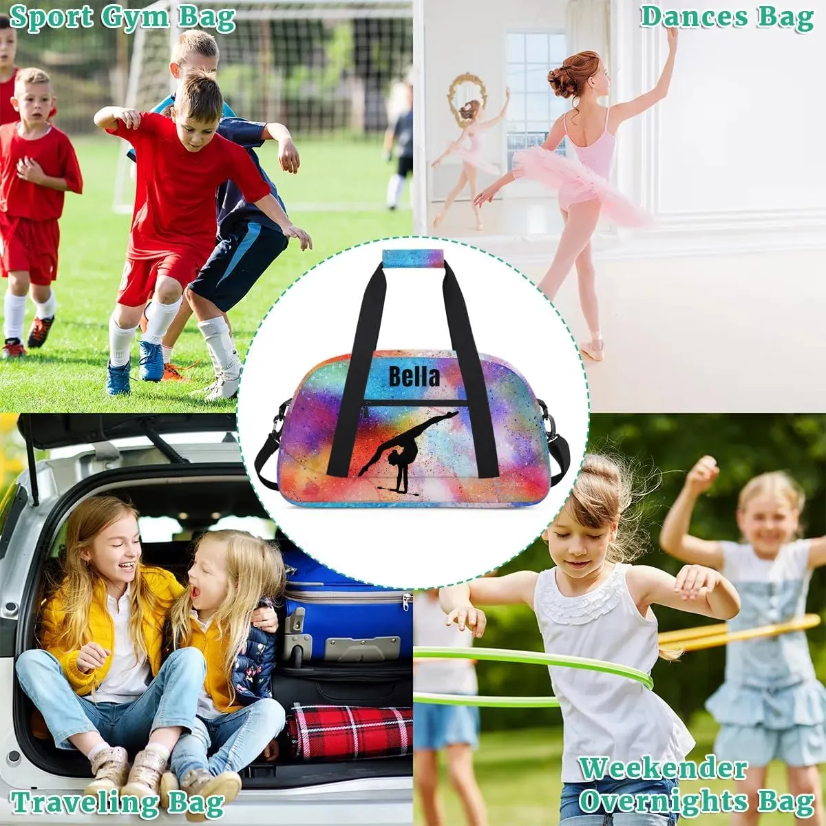 Personalized Dance Bag Gym Bag for Girl,Custom Sport Duffel Bag Weekender Bags Travel Duffel Bag Gymnastics (Multicolor 5), Option 12