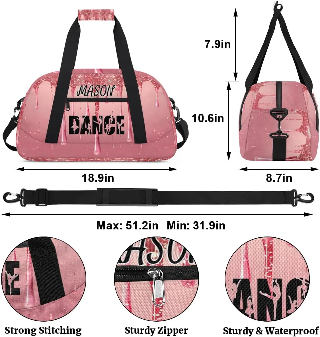 Personalized Dance Bag Gym Bag for Women, Custom Sport Duffel Bag Overnight Weekender Bags Travel Duffel Bag, Fluid