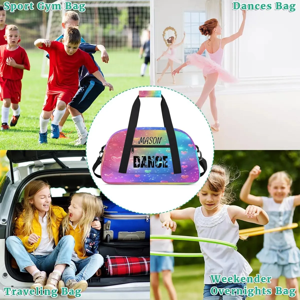 Personalized Dance Bag Gym Bag for Women, Custom Sport Duffel Bag Overnight Weekender Bags Travel Duffel Bags, Love Glitter