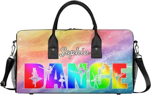 Personalized Dance Bag Gym Bags, Custom Neme Dance Ballet Sports Duffel Bags Weekender Bags Custom Travel Duffel Bag Bag Gradient Rainbow