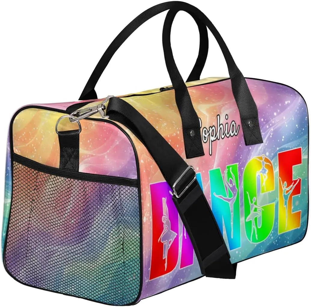 Personalized Dance Bag Gym Bags, Custom Neme Dance Ballet Sports Duffel Bags Weekender Bags Custom Travel Duffel Bag Bag Gradient Rainbow