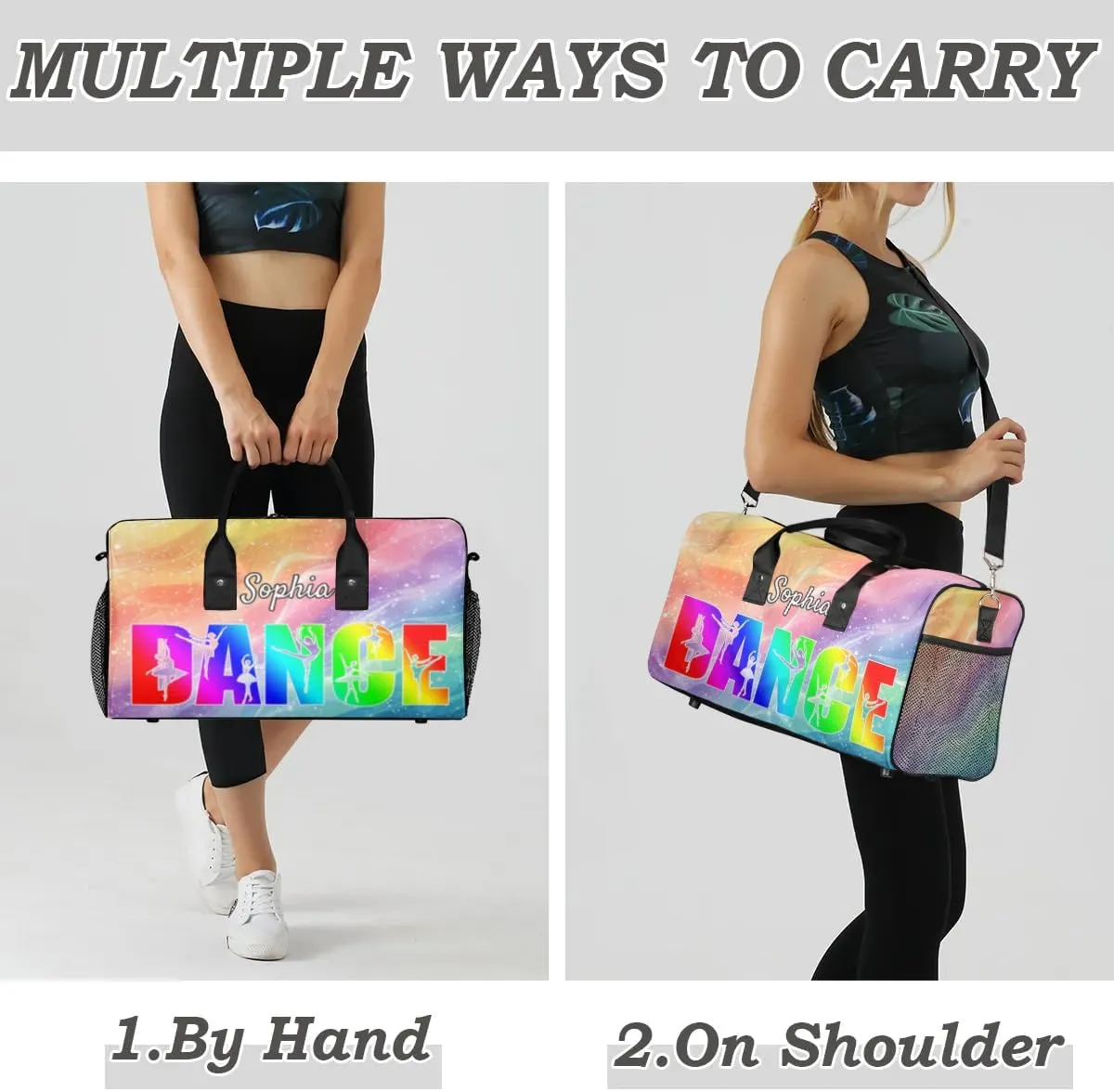 Personalized Dance Bag Gym Bags, Custom Neme Dance Ballet Sports Duffel Bags Weekender Bags Custom Travel Duffel Bag Bag Gradient Rainbow