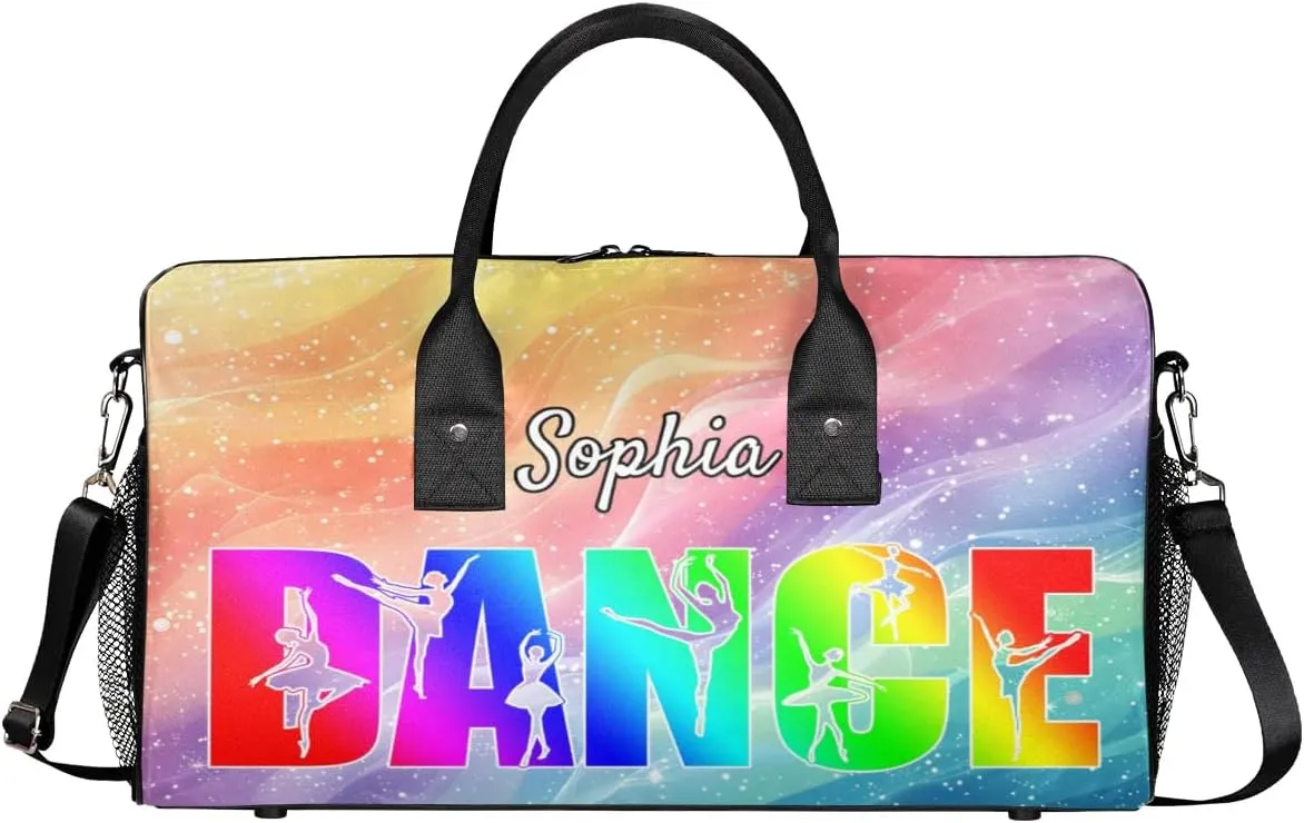 Personalized Dance Bag Gym Bags, Custom Neme Dance Ballet Sports Duffel Bags Weekender Bags Custom Travel Duffel Bag Bag Gradient Rainbow