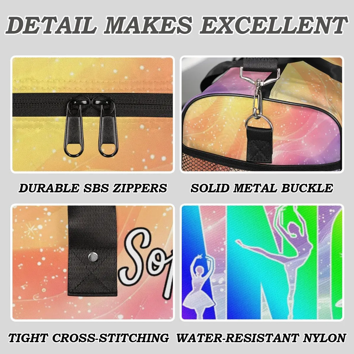 Personalized Dance Bag Gym Bags, Custom Neme Dance Ballet Sports Duffel Bags Weekender Bags Custom Travel Duffel Bag Bag Gradient Rainbow