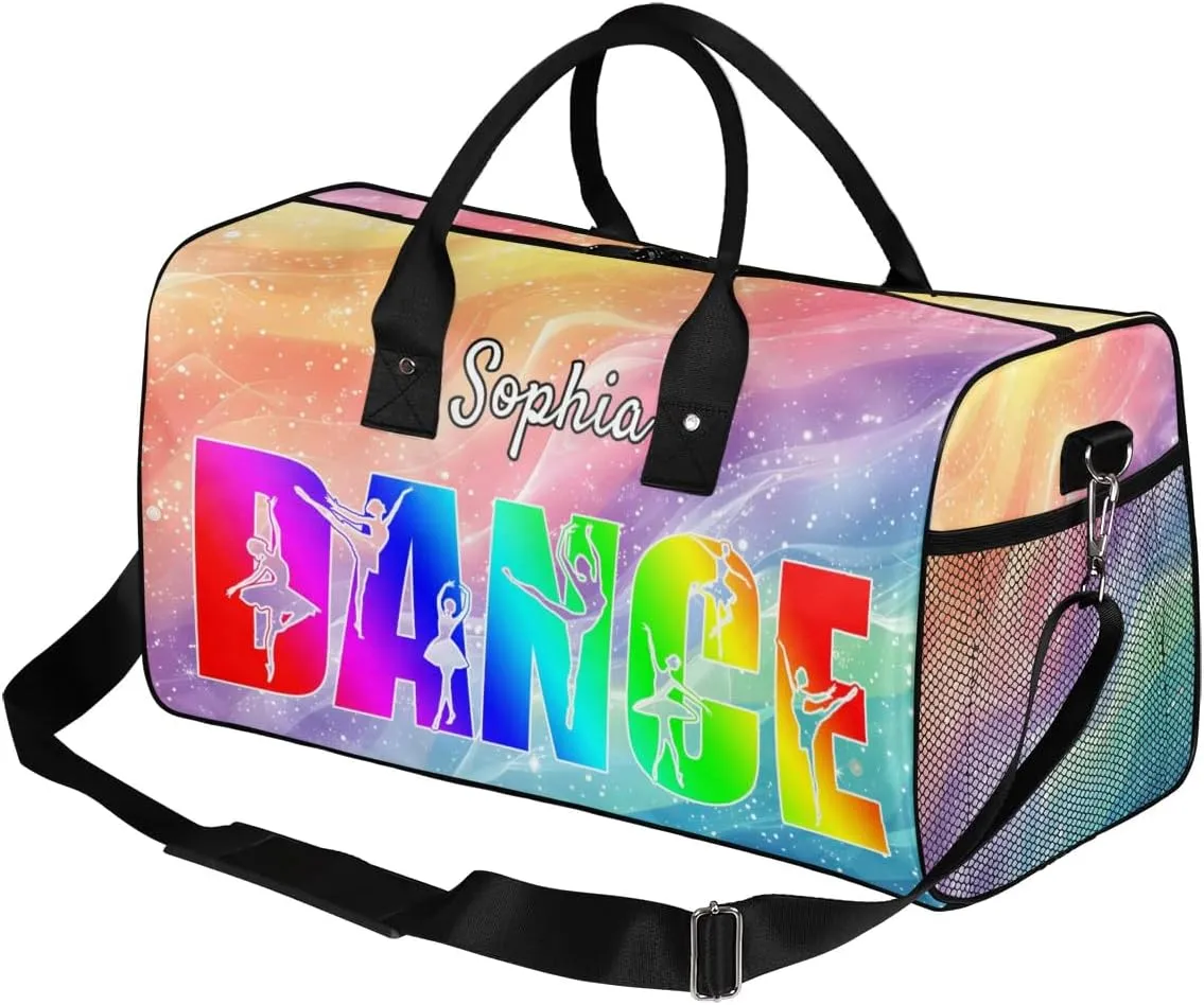 Personalized Dance Bag Gym Bags, Custom Neme Dance Ballet Sports Duffel Bags Weekender Bags Custom Travel Duffel Bag Bag Gradient Rainbow