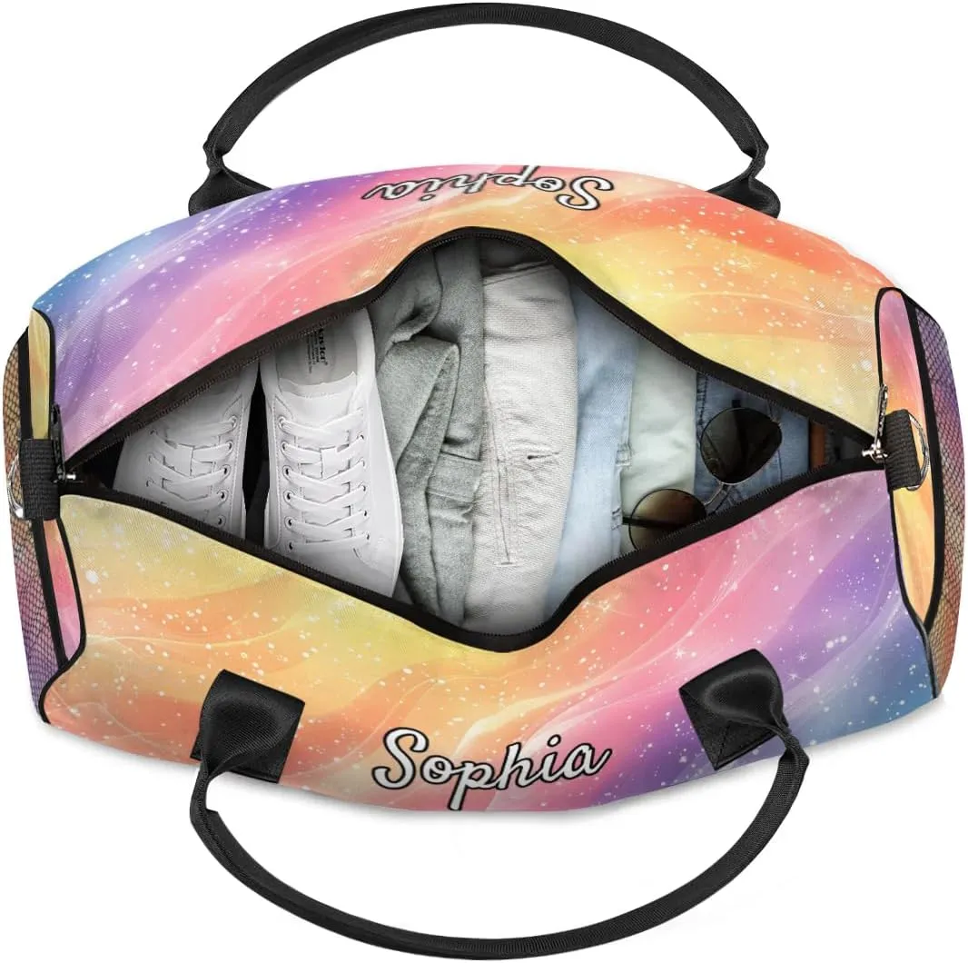 Personalized Dance Bag Gym Bags, Custom Neme Dance Ballet Sports Duffel Bags Weekender Bags Custom Travel Duffel Bag Bag Gradient Rainbow