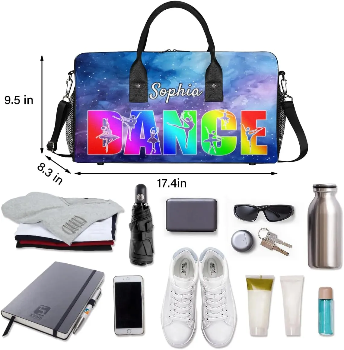 Personalized Dance Bag Gym Bags, Custom Neme Dance Ballet Sports Duffel Bags Weekender Bags Custom Travel Duffel Bag Bag Purple Starry Sky