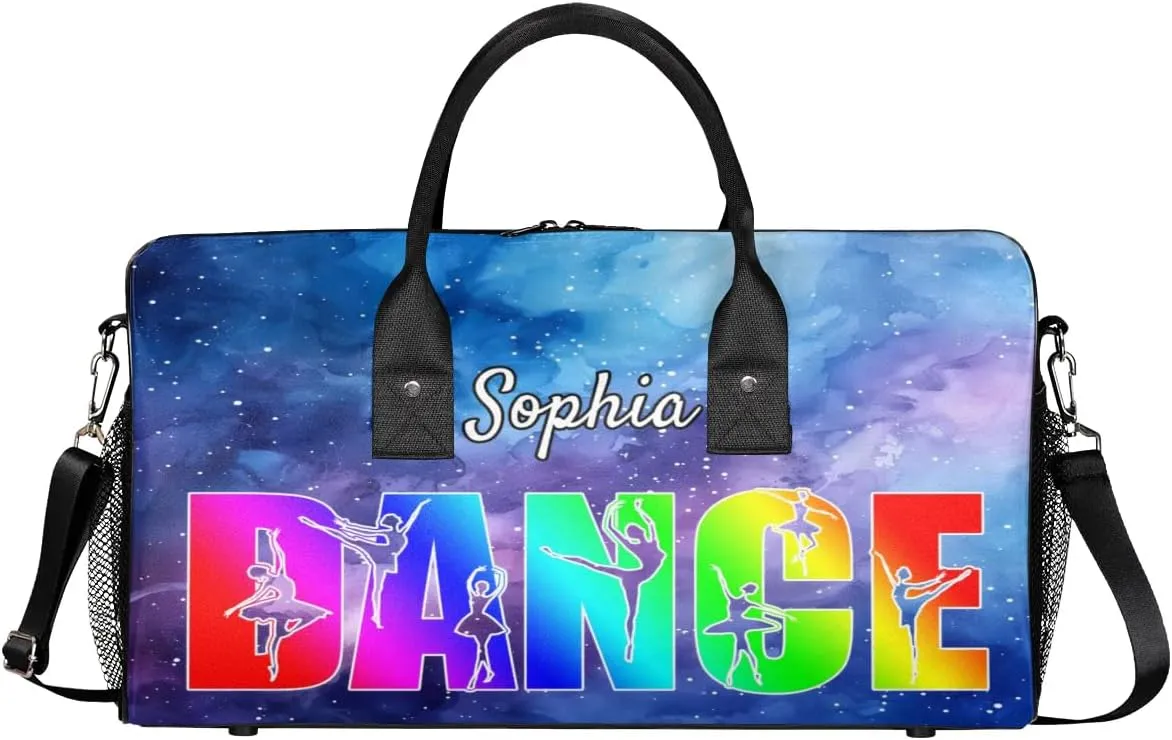 Personalized Dance Bag Gym Bags, Custom Neme Dance Ballet Sports Duffel Bags Weekender Bags Custom Travel Duffel Bag Bag Purple Starry Sky