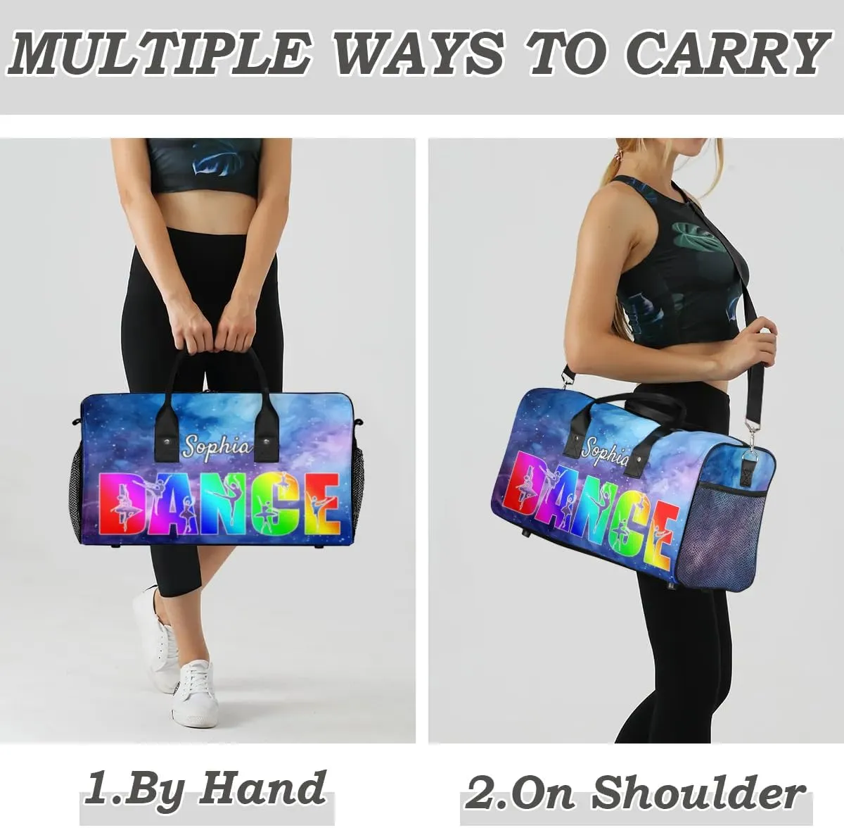 Personalized Dance Bag Gym Bags, Custom Neme Dance Ballet Sports Duffel Bags Weekender Bags Custom Travel Duffel Bag Bag Purple Starry Sky