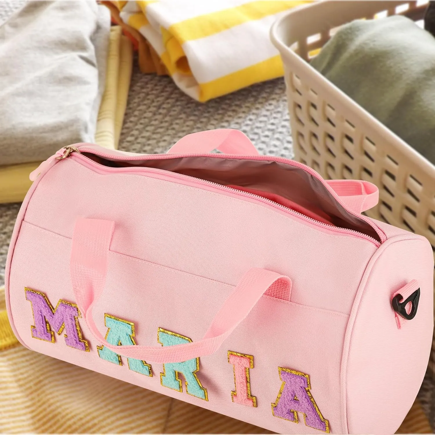 Personalized Dance Duffle for Girls - Custom Overnight Bag with Name, Toddler Ballet, Gym, Cheerleader Bag - Chenille Letter Patch