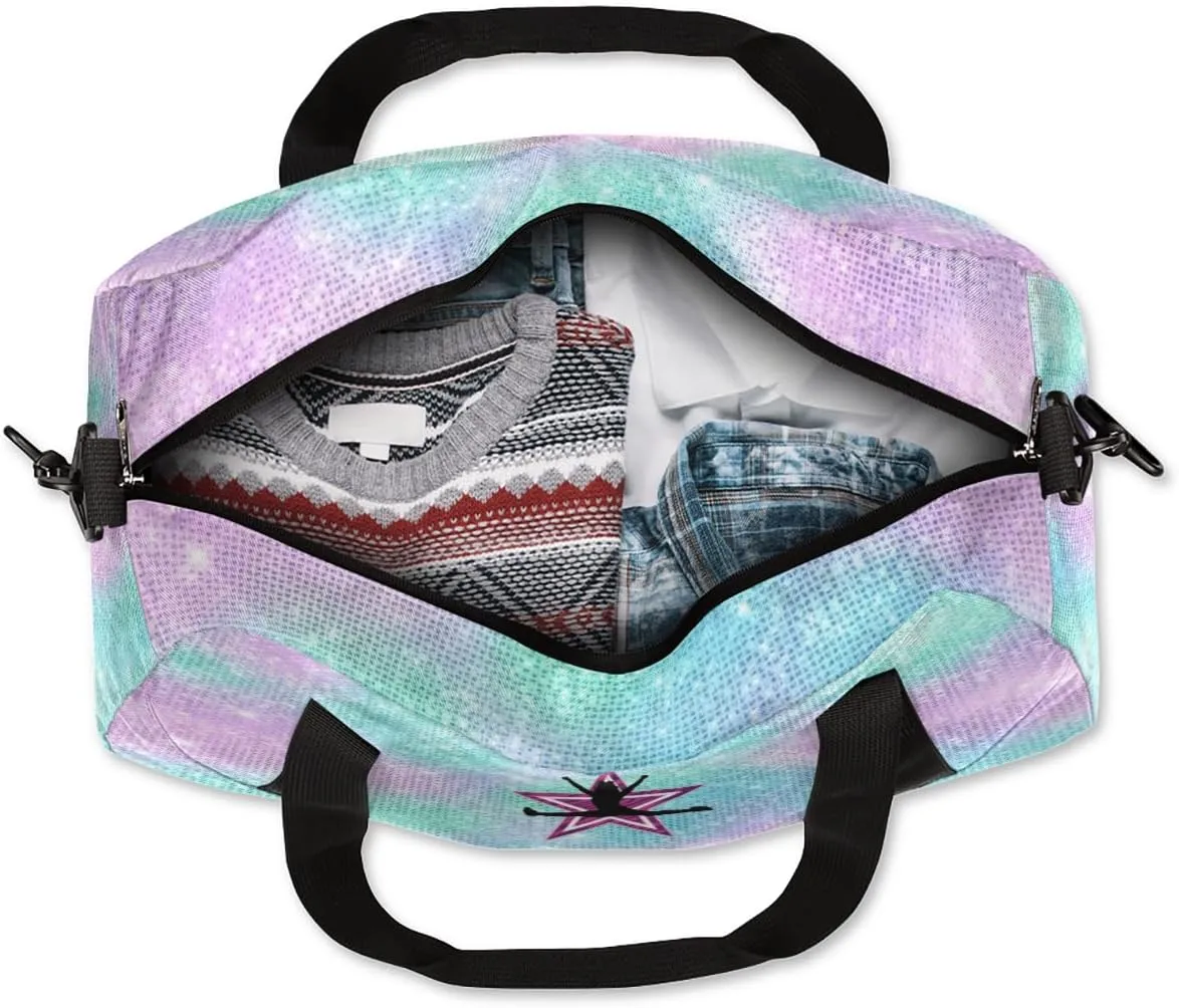Personalized Dance Gym Bag for Girl, Custom Sport Weekender Travel Duffel Bag - Watercolor Glitter Star Cheer