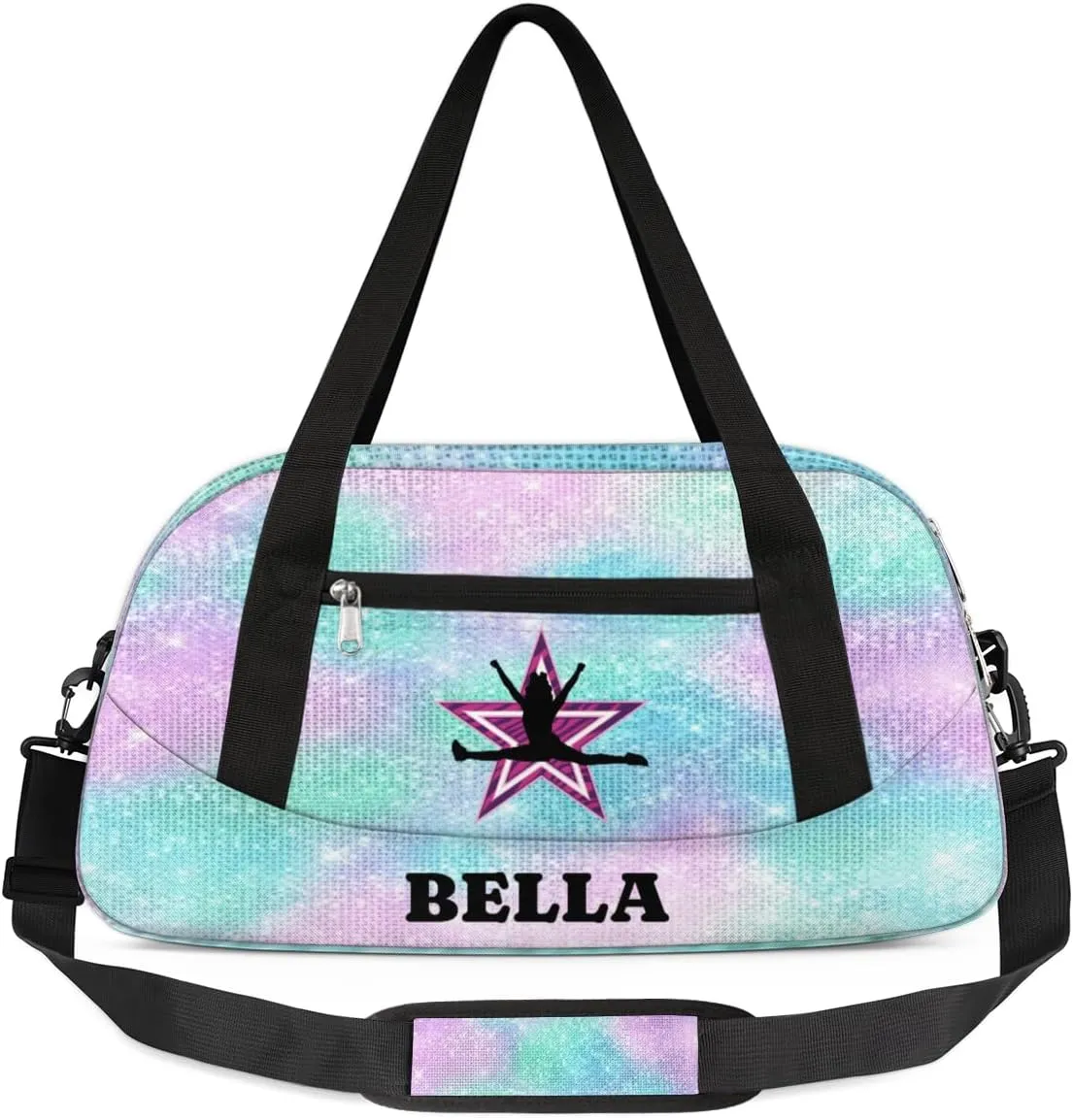 Personalized Dance Gym Bag for Girl, Custom Sport Weekender Travel Duffel Bag - Watercolor Glitter Star Cheer