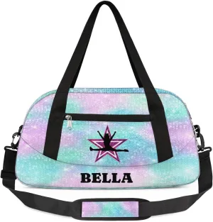 Personalized Dance Gym Bag for Girl, Custom Sport Weekender Travel Duffel Bag - Watercolor Glitter Star Cheer