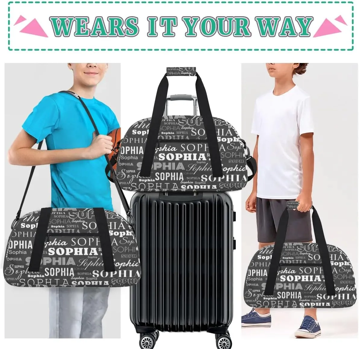 Personalized Duffel Bag Custom Dance Bag for Girls Customized Kids Gymnastics Creative Name Ballet Bag Overnighter Travel Carry on Tote Sport for Boys Backpack White Black